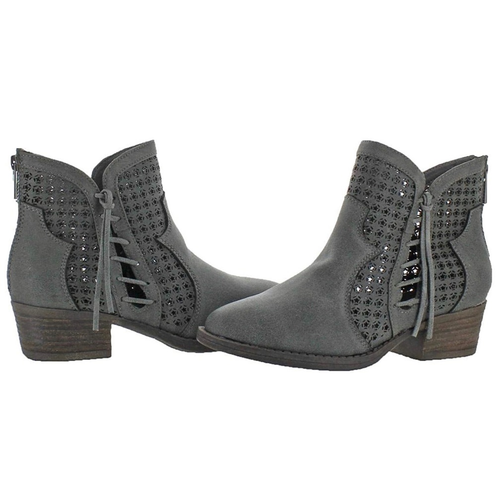 Very G Laser Cut Gray Ankle Booties w Tassle - Low Heel Size 10 Coastal Cowgirl